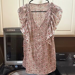 Max Studio Red and Cream Floral Blouse